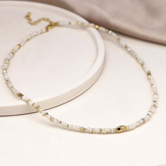 POM - Seed pearl and faux gold beads single strand necklace