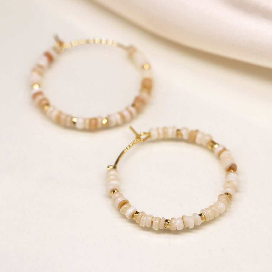 POM - Seed pearl, bead and faux gold hoop and pebble earrings