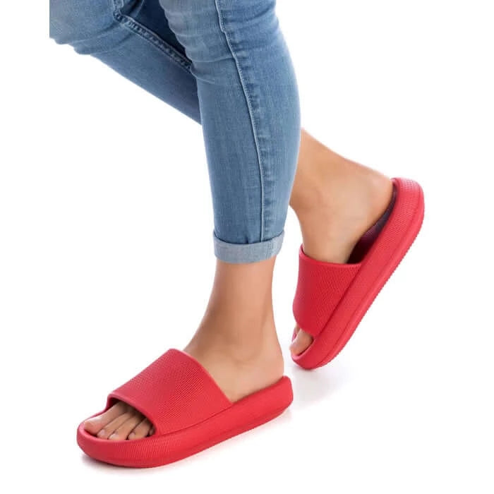 XTI Red PU Platform Slider Sandals