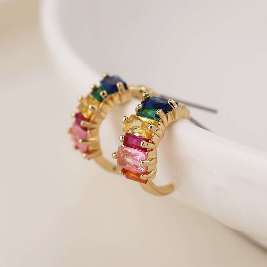 POM - Golden rainbow crystal c-hoop earrings