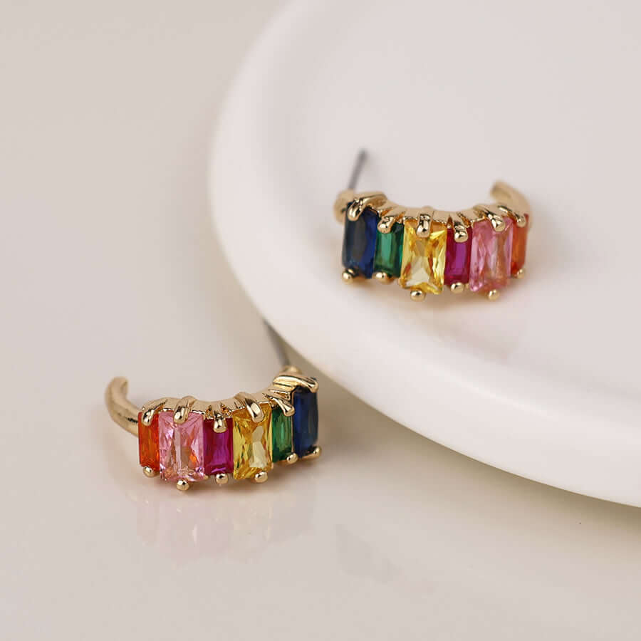 POM - Golden rainbow crystal c-hoop earrings
