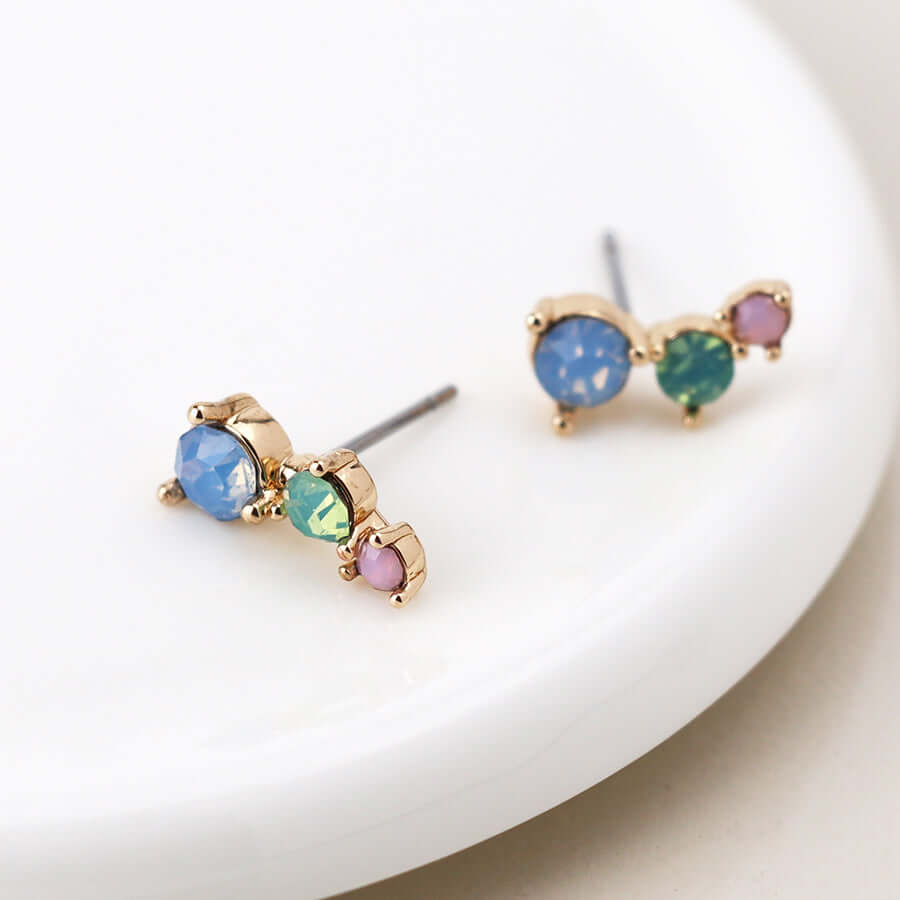 POM - Golden triple pastel mix crystal ear climbers