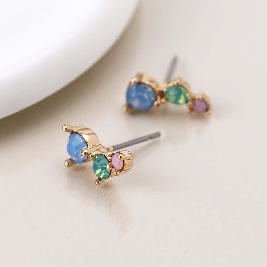 POM - Golden triple pastel mix crystal ear climbers