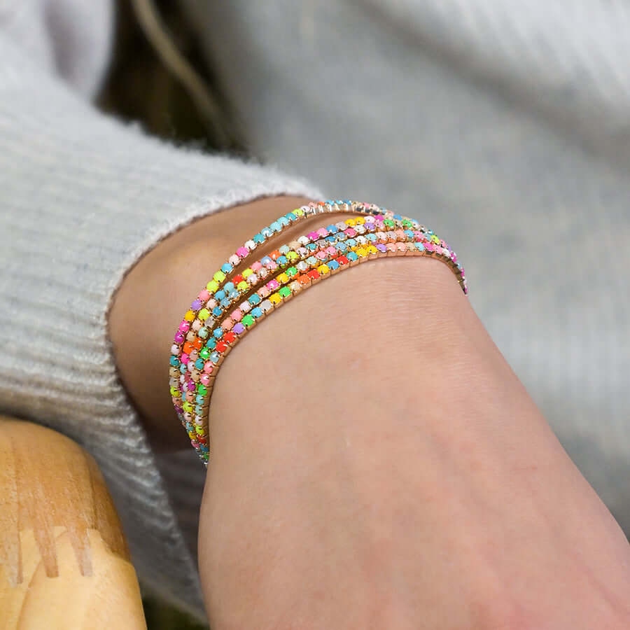POM - Golden multistrand rainbow mix crystal bracelet stack