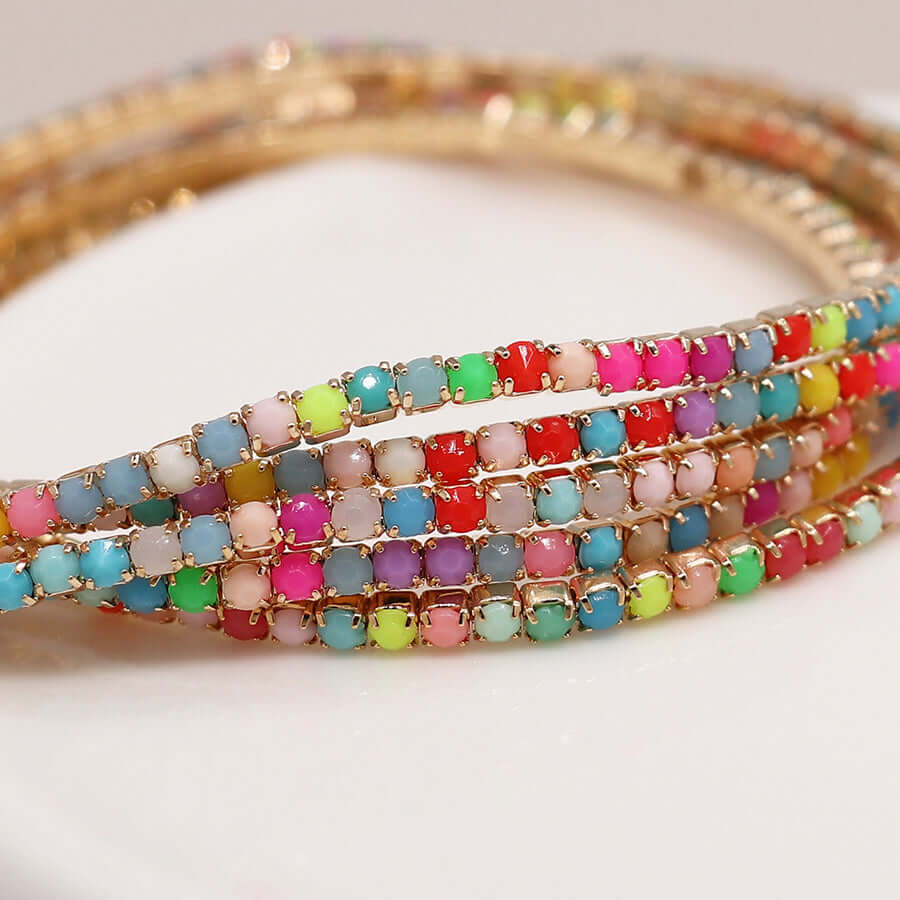POM - Golden multistrand rainbow mix crystal bracelet stack