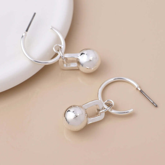 POM925 - Silver plated c-hoop and ball charm earrings