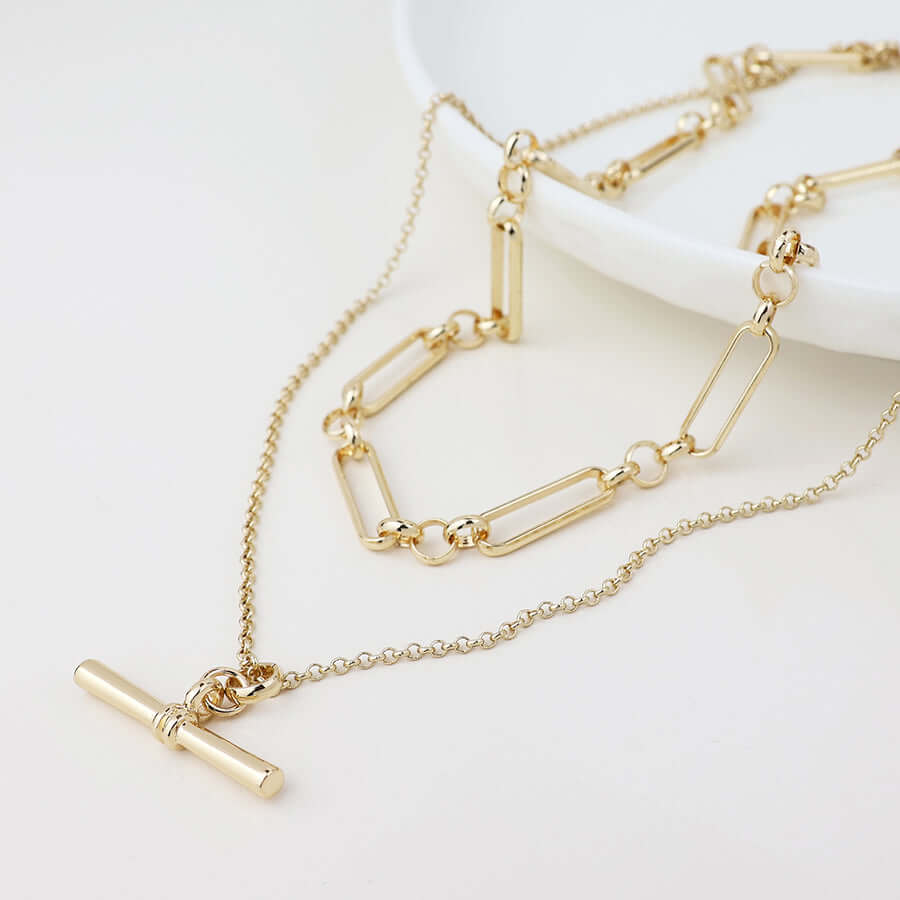 POM - Golden layered chain and t-bar necklace