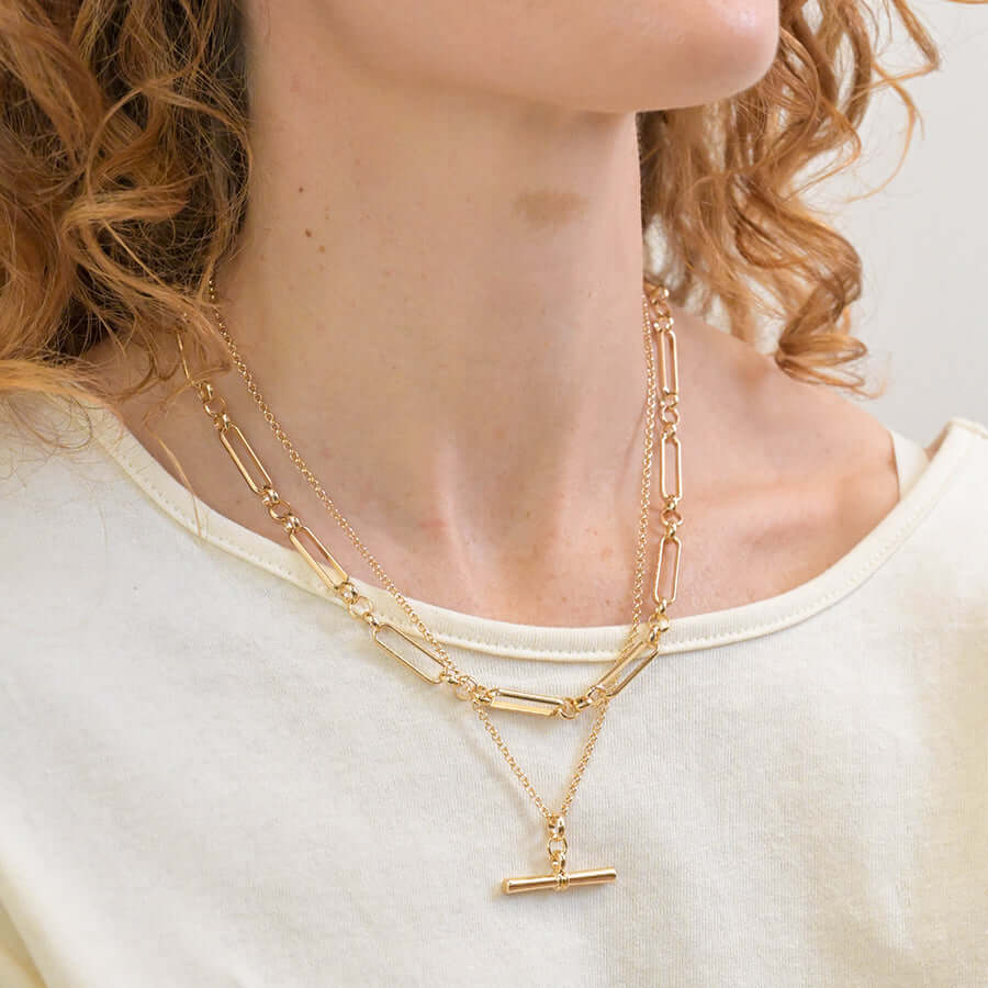 POM - Golden layered chain and t-bar necklace