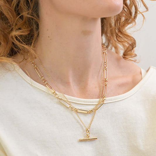 POM - Golden layered chain and t-bar necklace