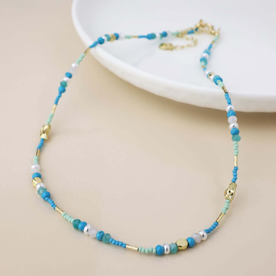 POM925 - Blue mix triple bracelet stack with pearl