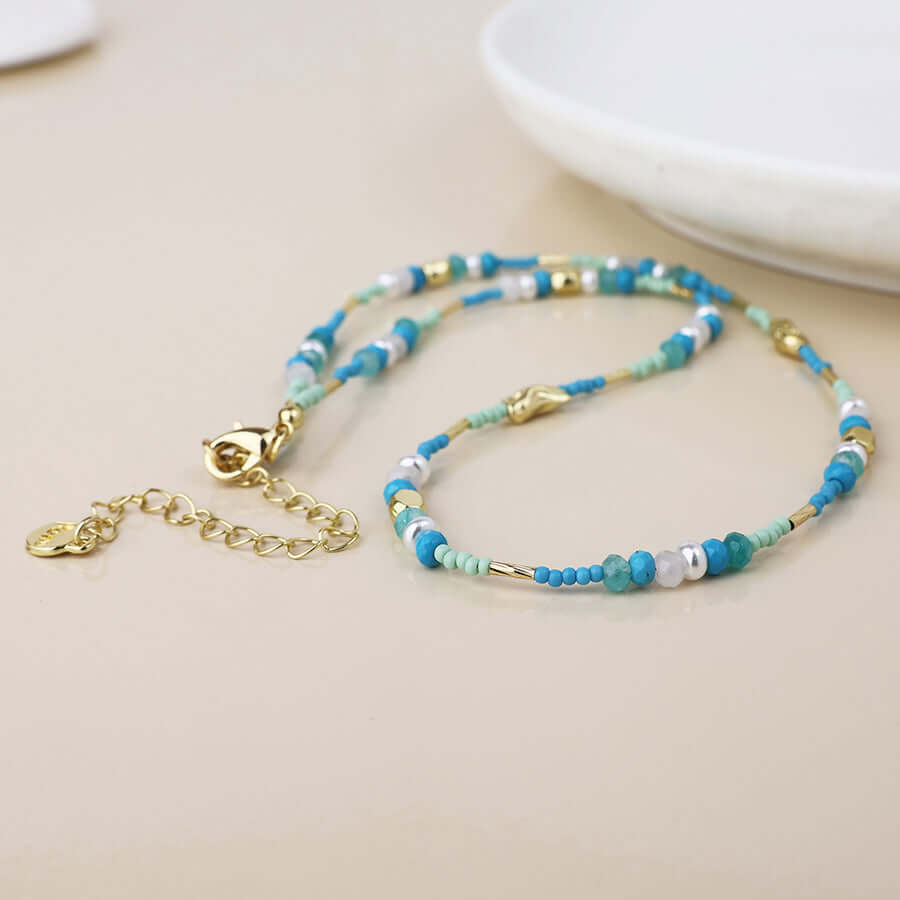 POM925 - Blue mix triple bracelet stack with pearl
