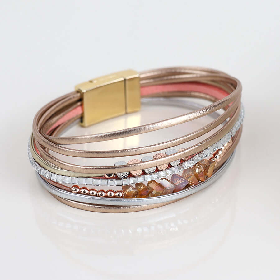 POM925 - Rose gold, silver, pink mix multistrand and bead bracelet