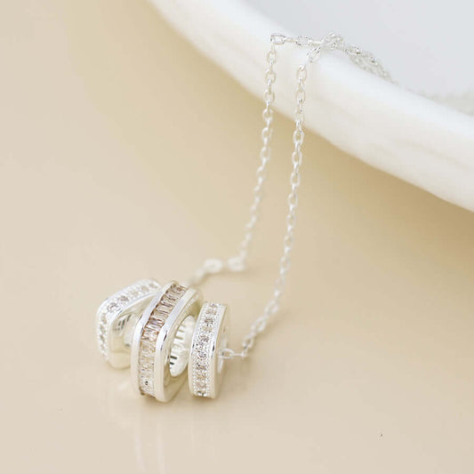 POM925 - Silver plated simple crystal square rings necklace