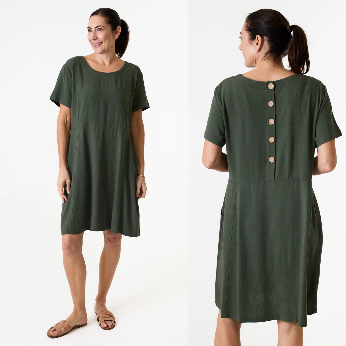 Jane Eliz - Linen Viscose Panelled Knee Length Dress