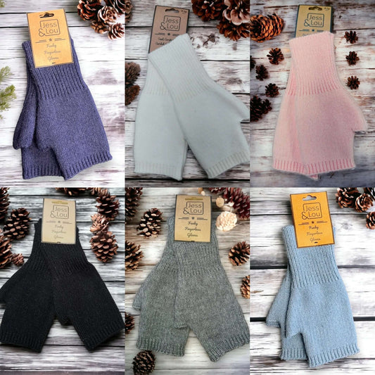 Jess & Lou - Cosy Plain Knit Fingerless Gloves