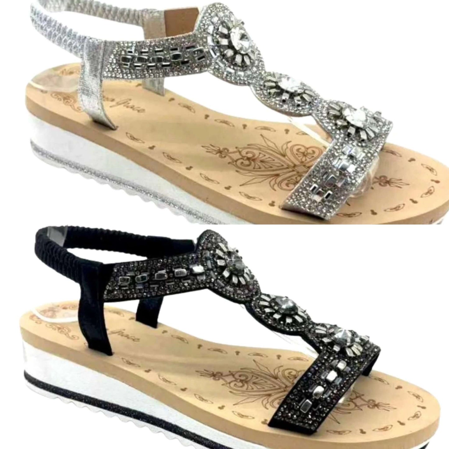 Diamonte Trim Elastic Back Comfort Sandal