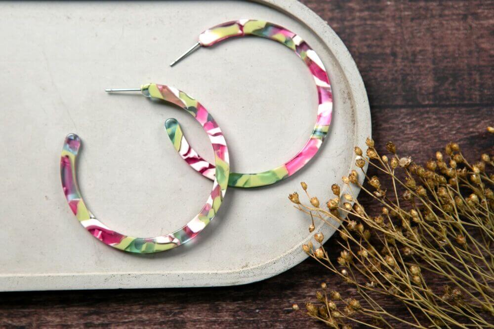 The Old Farmhouse Jewellery - Neon Patterned acrylic circle hoop studs