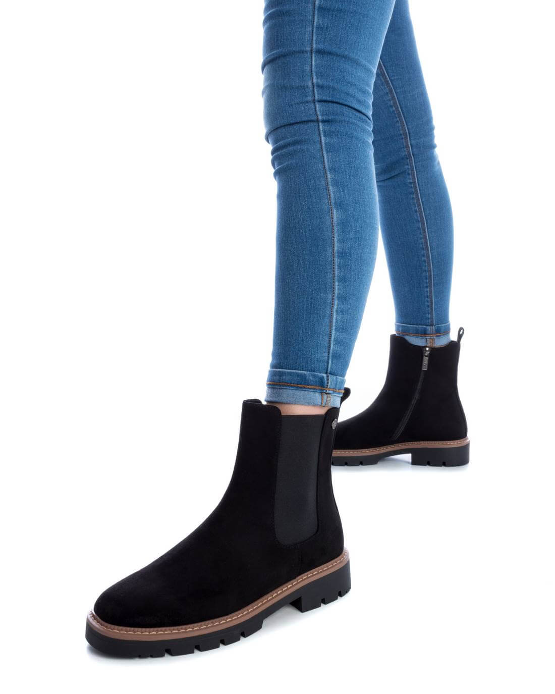 XTI Black Ladies Microfibre Ankle Boots