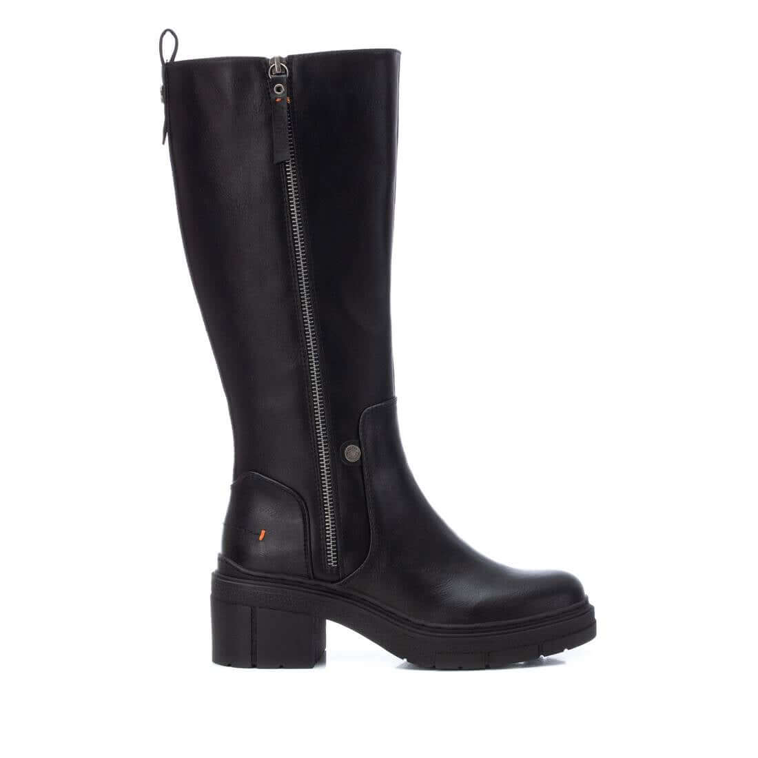Refresh - Black Faux Leather Chunky Tall Boot