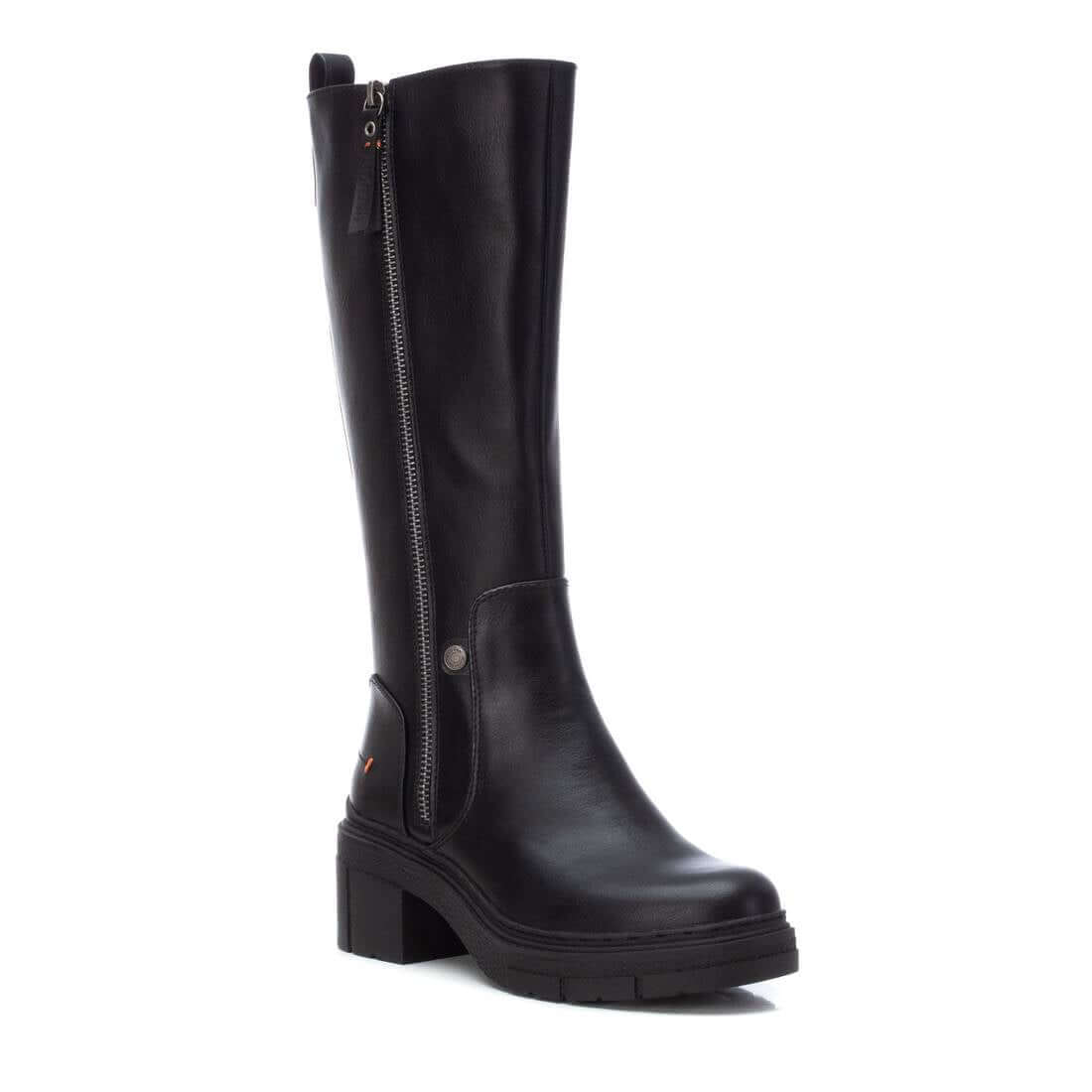 Refresh - Black Faux Leather Chunky Tall Boot