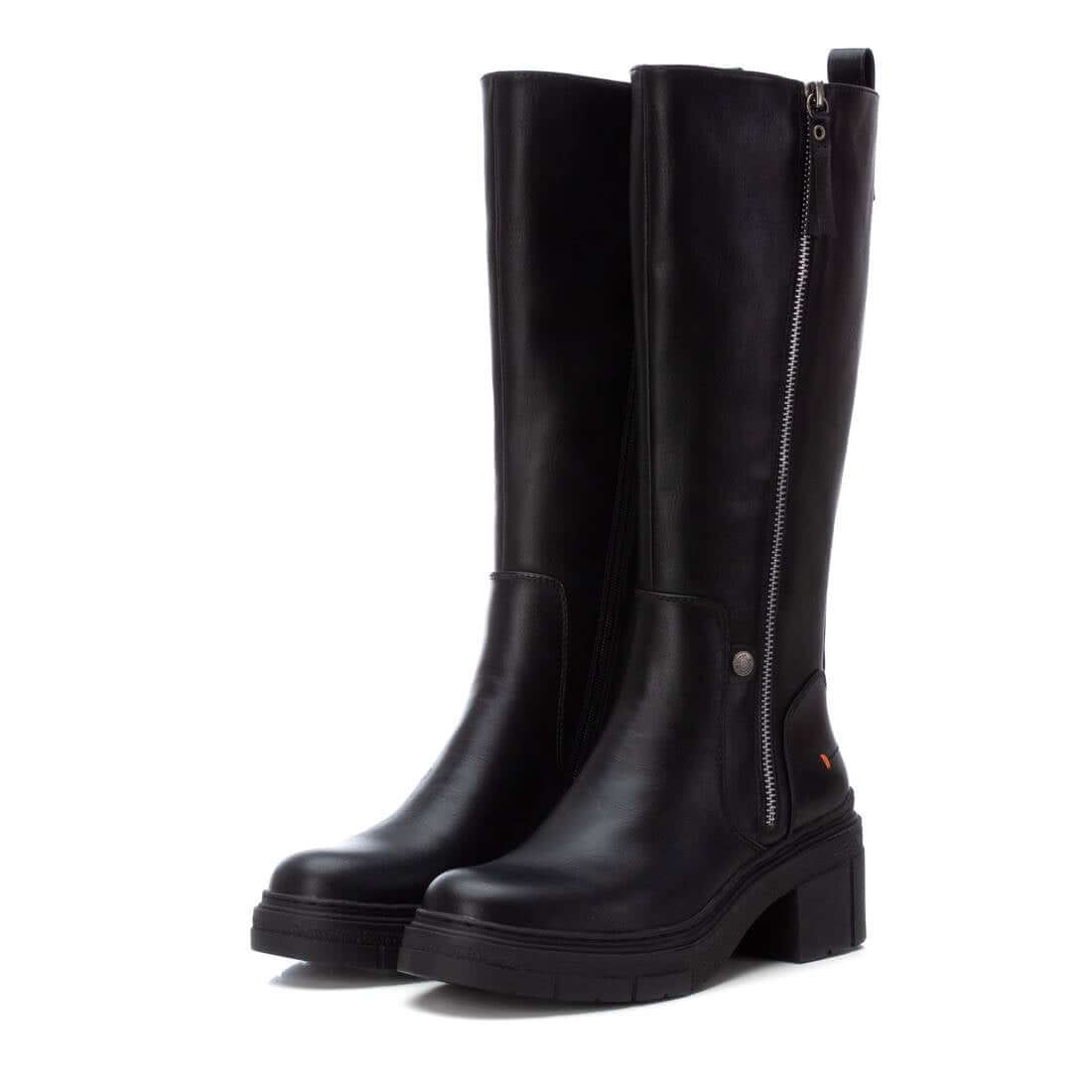 Refresh - Black Faux Leather Chunky Tall Boot
