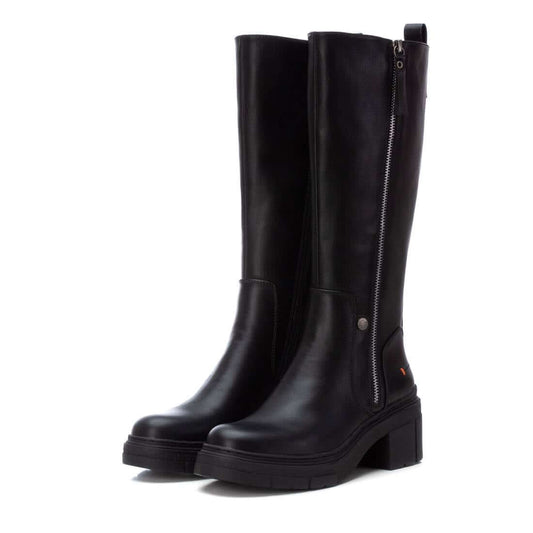 Refresh - Black Faux Leather Chunky Tall Boot