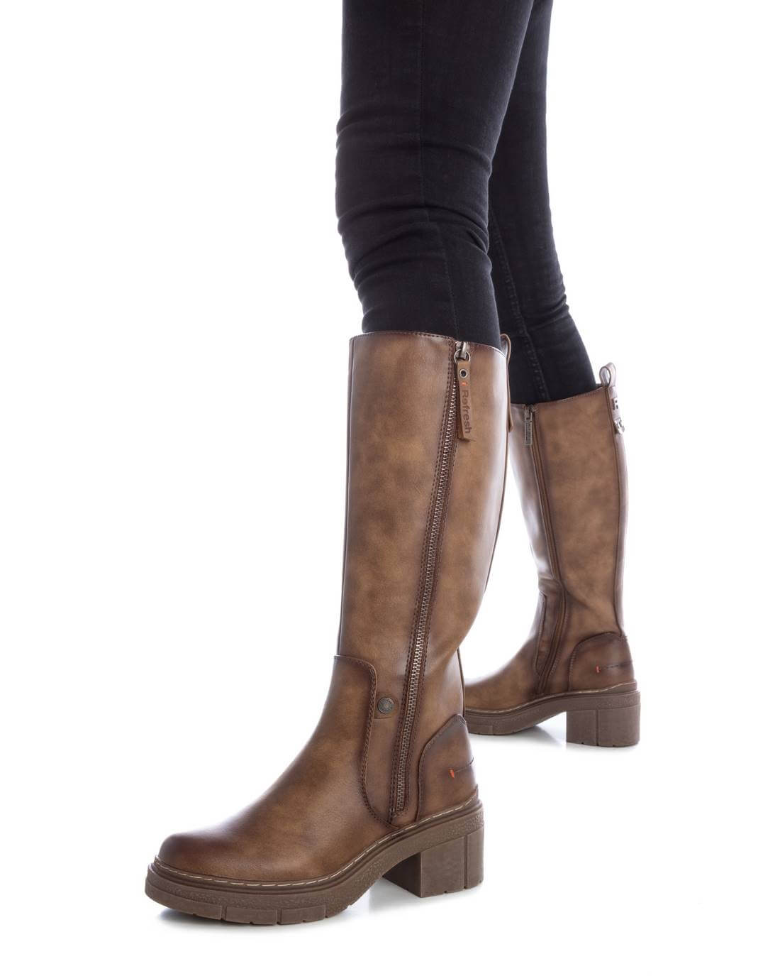 Refresh - Tan Faux Leather Chunky Tall Boot