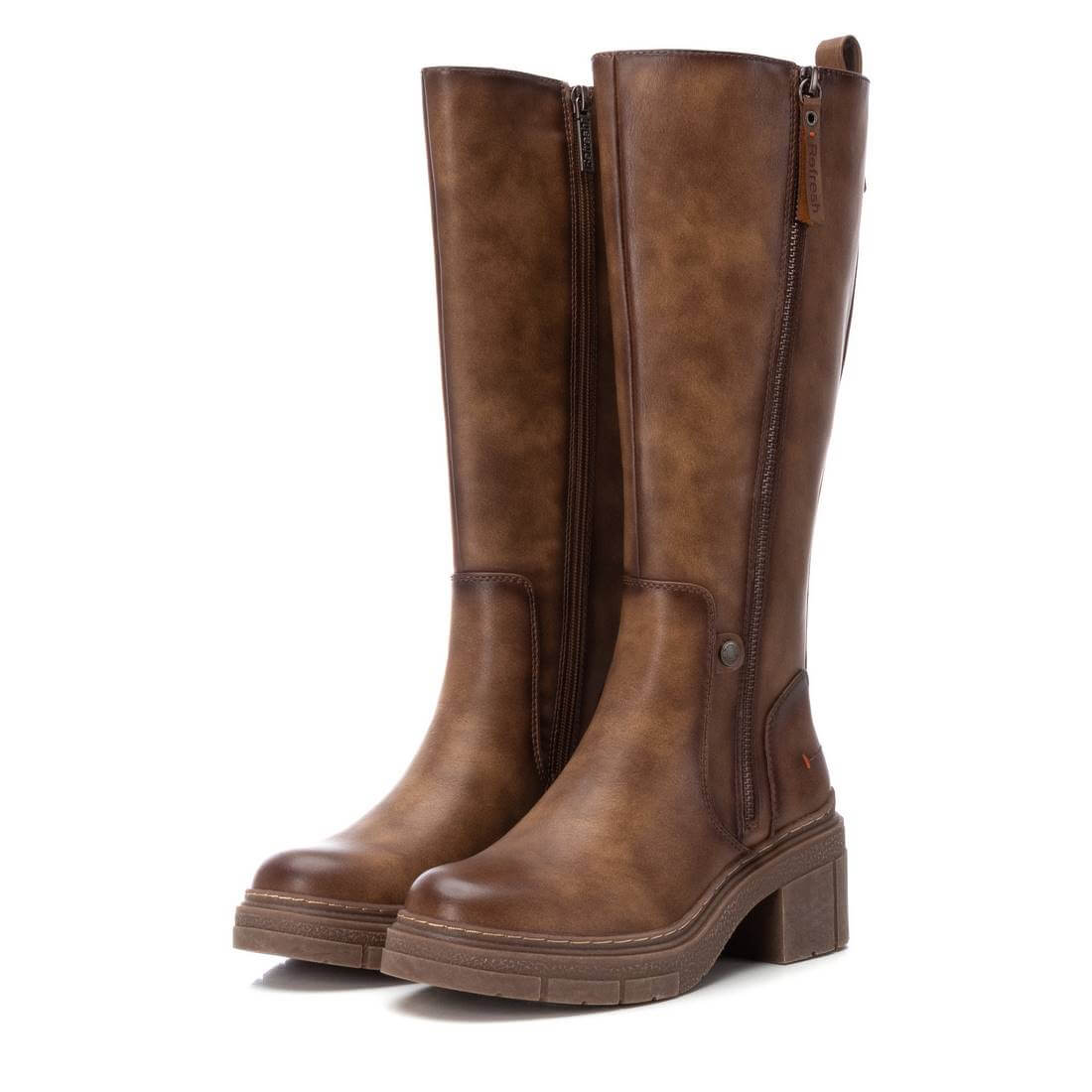 Refresh - Tan Faux Leather Chunky Tall Boot