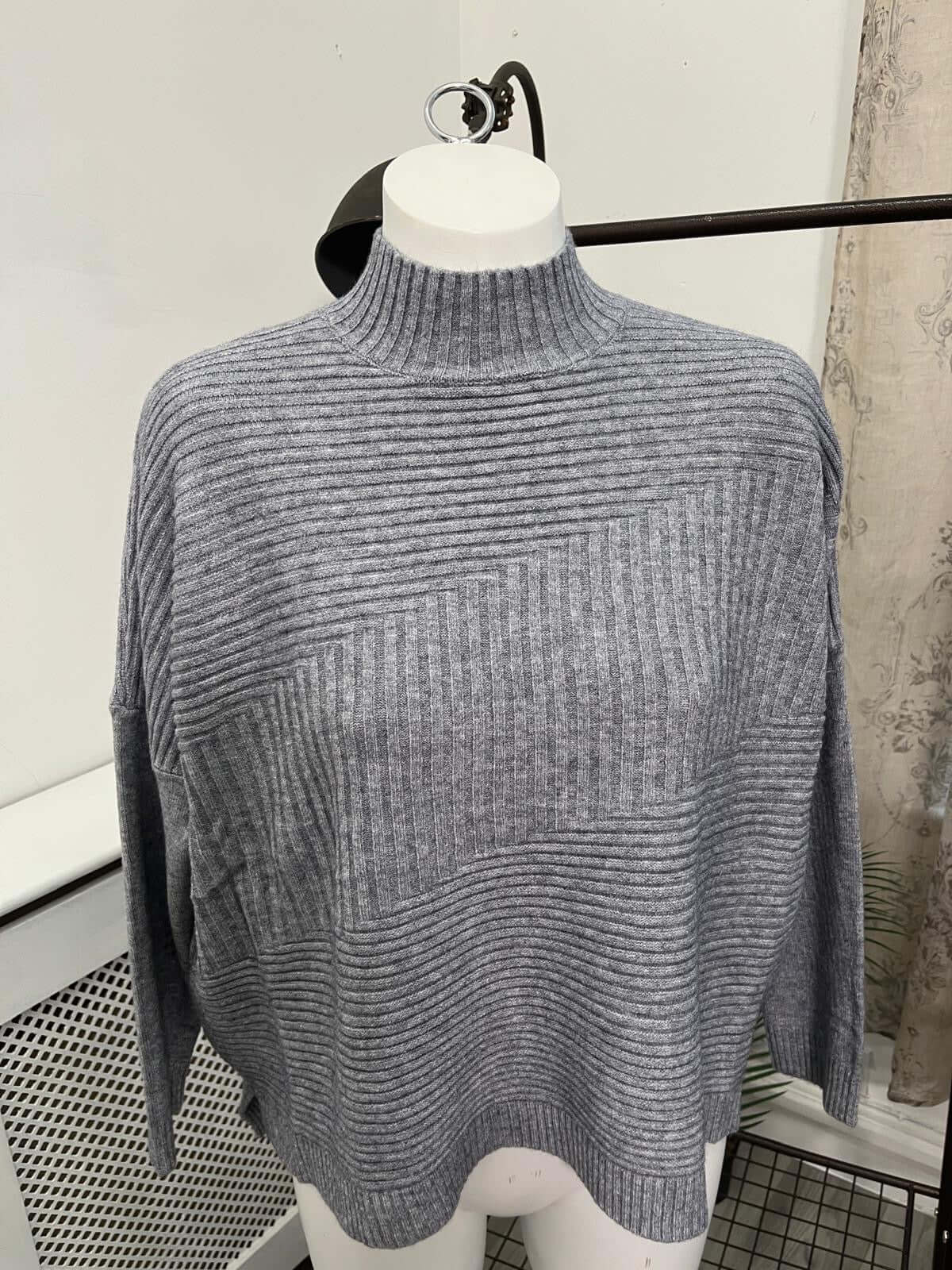 Sarah Cross Stripes Boxy High Neck Jumper