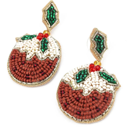 Christmas Pudding Beaded Earrings