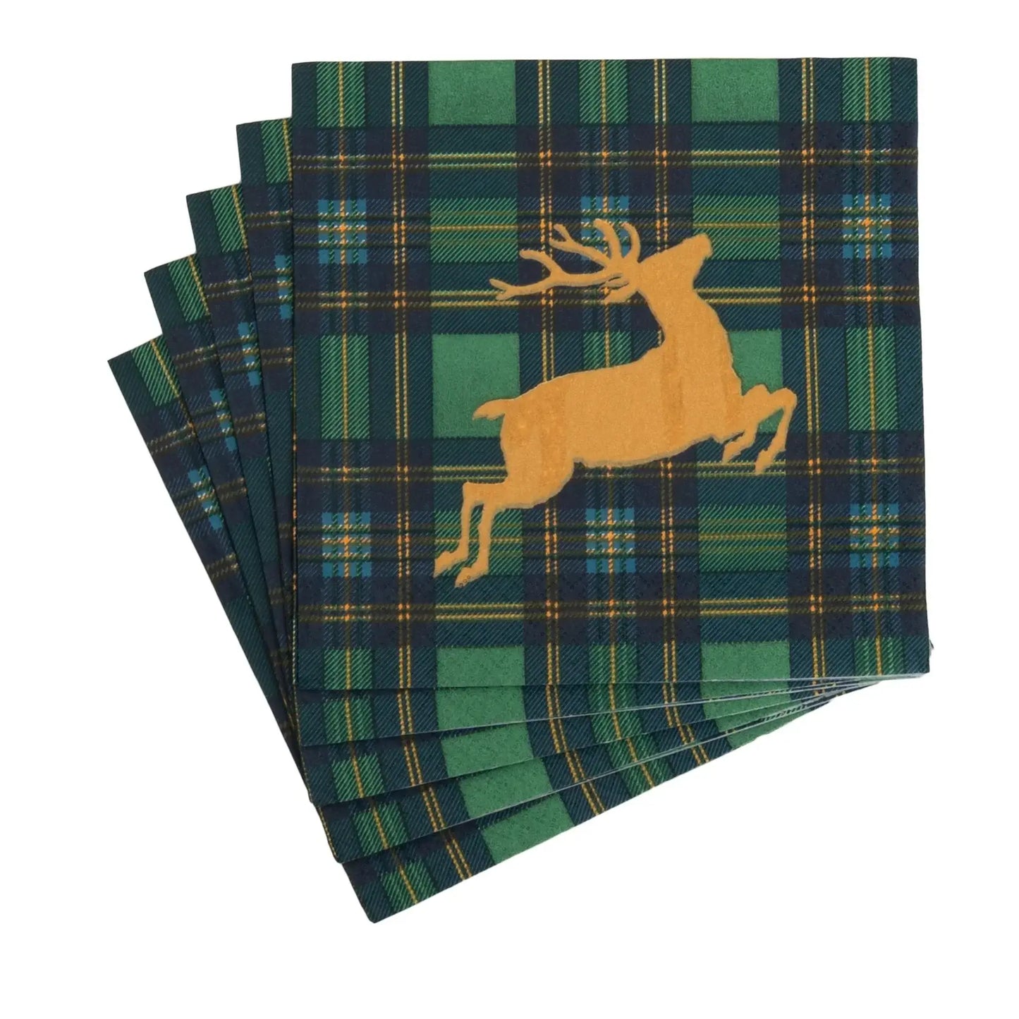Reindeer Tartan Green Luncheon Napkins - Pack of 20