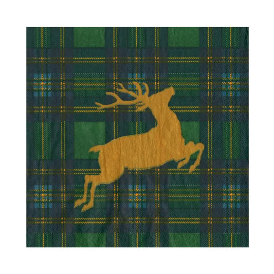Reindeer Tartan Green Luncheon Napkins - Pack of 20