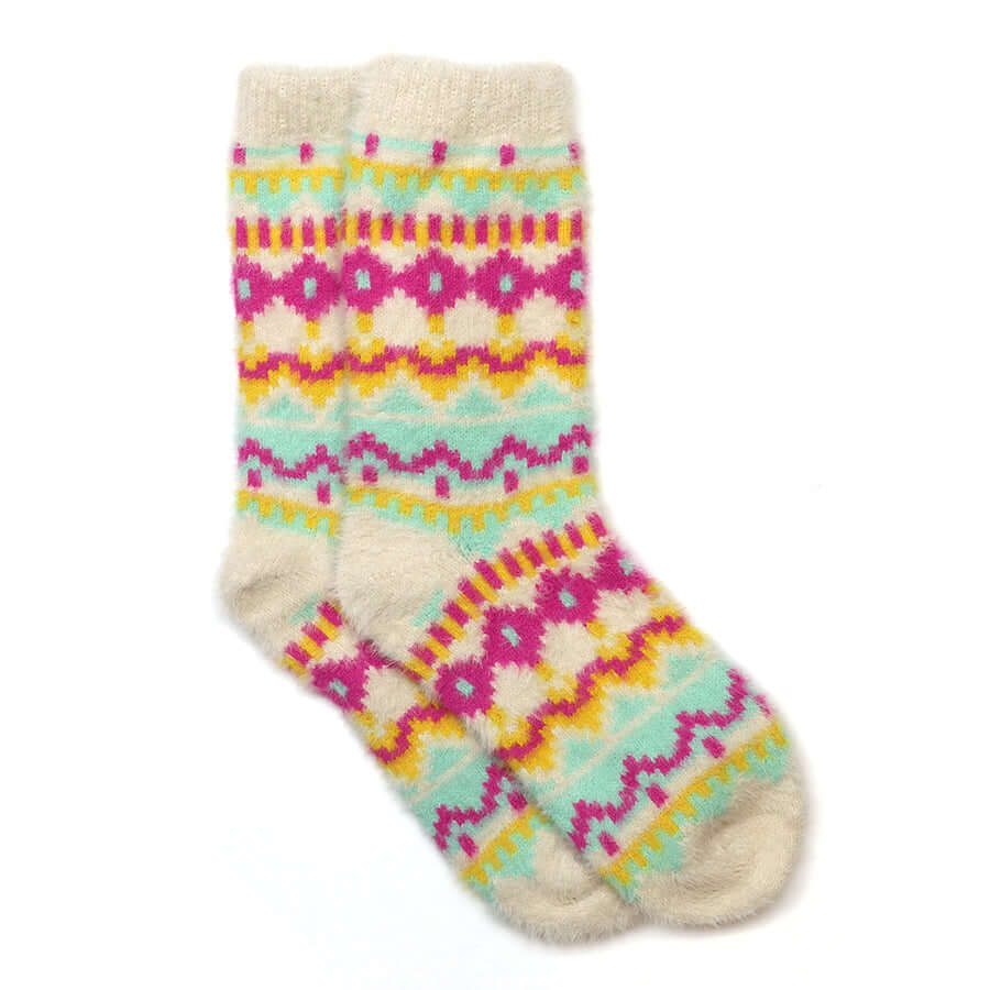 POM925 - Mia fluffy cream and neon mix scandi pixel socks
