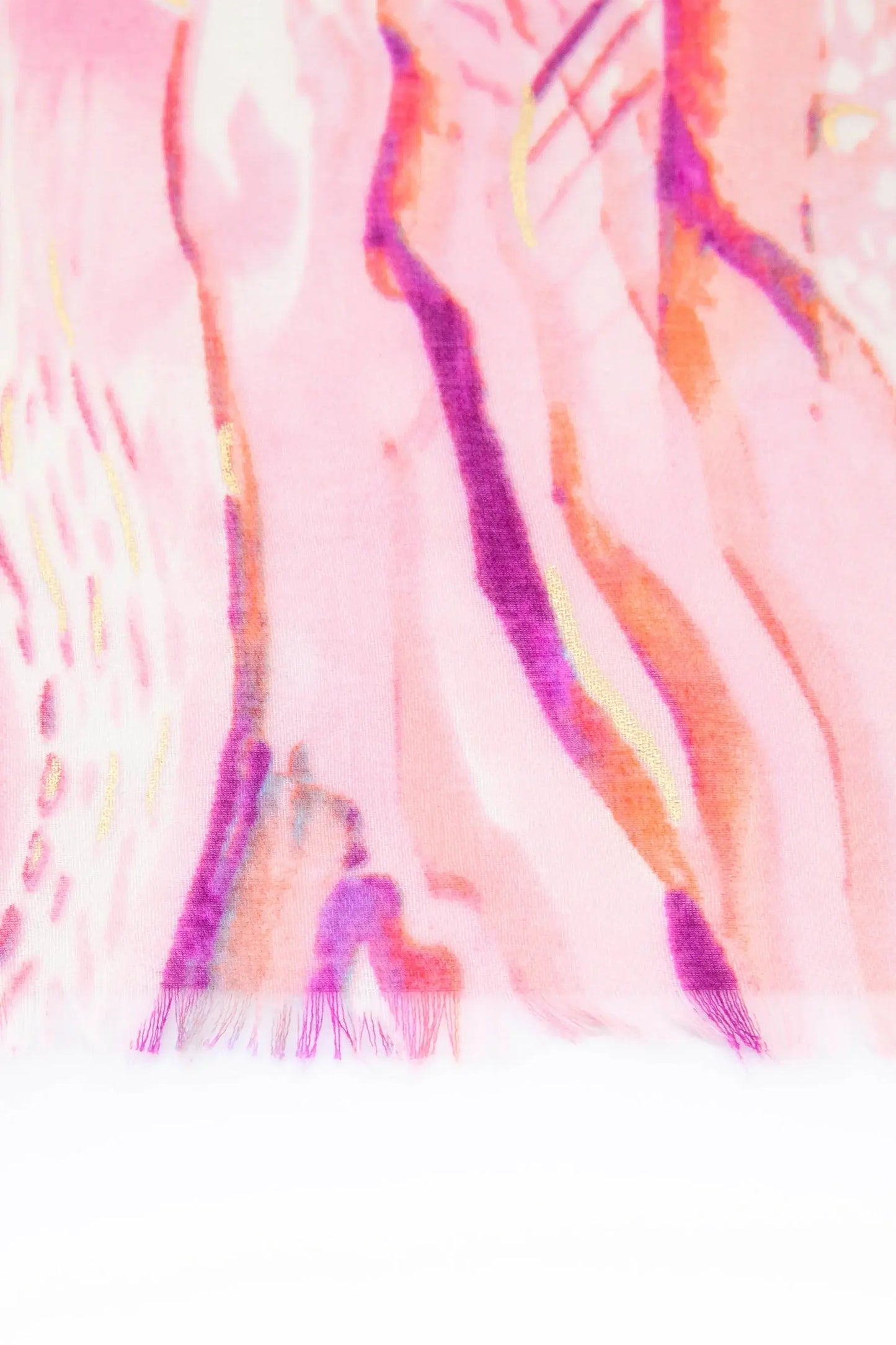 Wave Print Scarf with Gold Metallic Highlights - Pink