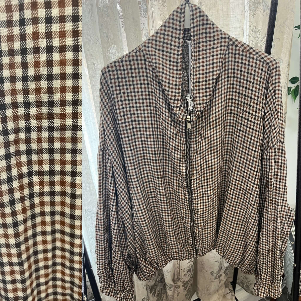 Gingham Funnel Neck Bomber Jacket