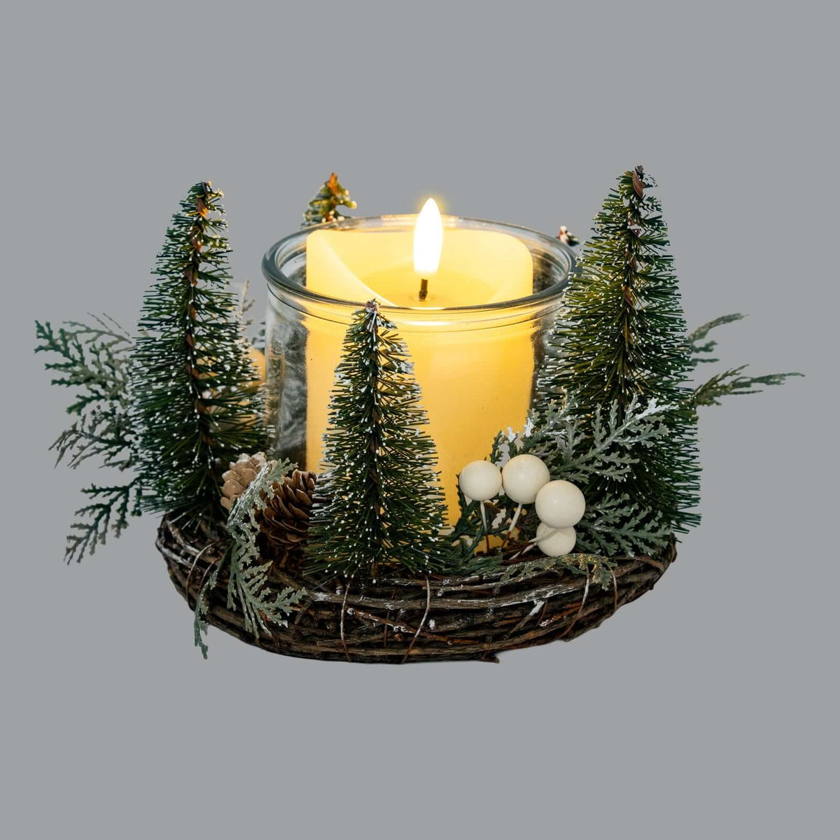 Brush Tree Candle Wreaths With Berries And Pinecones