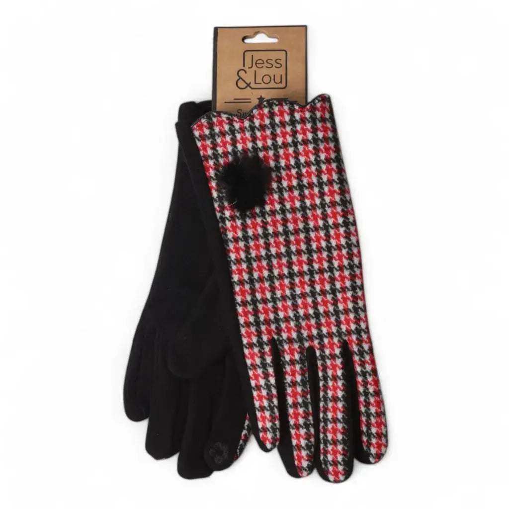 Jess & Lou - Check Gloves with Fur Detail