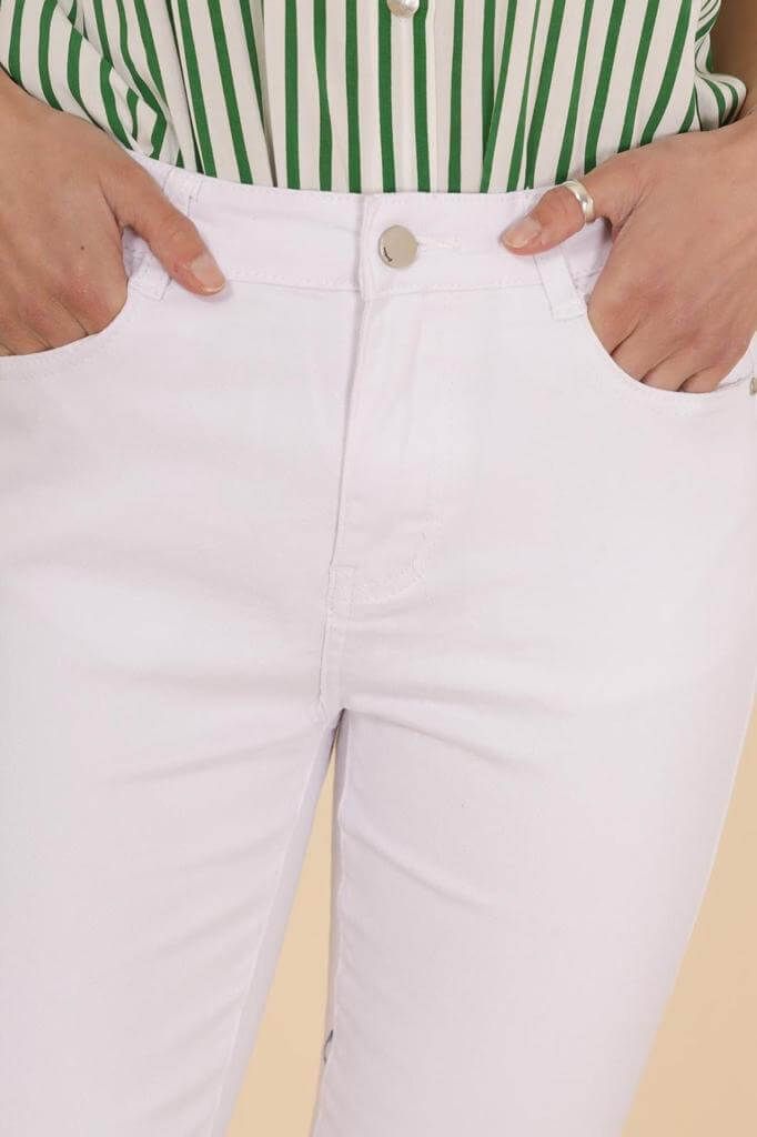 White Frayed Hem Stretchy Skinny Jeans