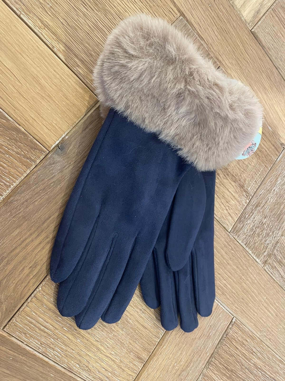 Powder Design Bettina Faux Suede/Fur Gloves - Navy