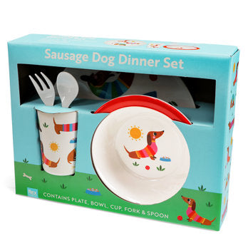 Children's melamine dinner set (5 pieces) - Sunny Sausage Dog