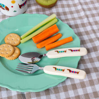 Children's cutlery set - Sunny Sausage Dog