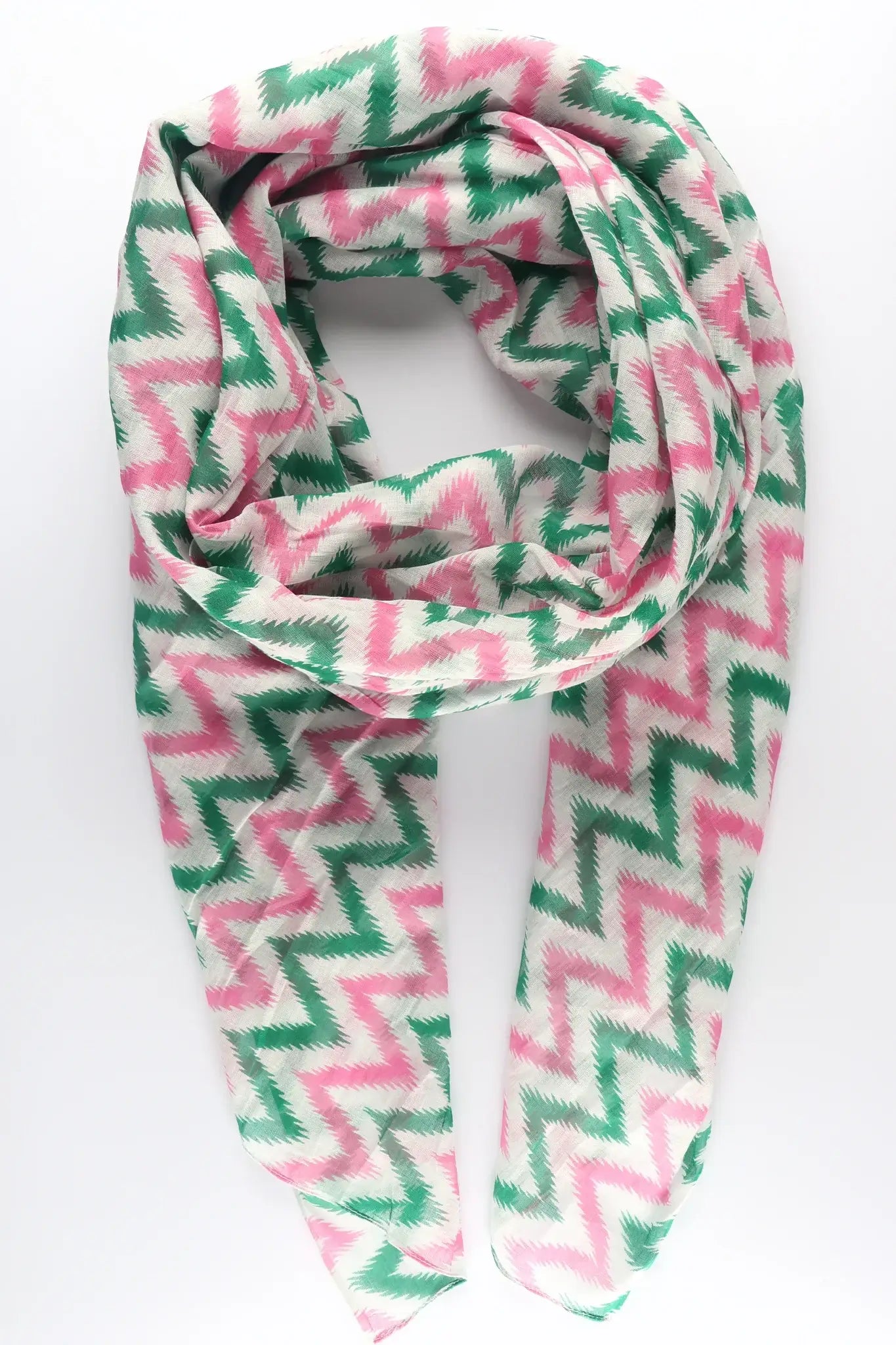 Two Tone Alternating Zig Zag Striped Cotton Scarf - Green