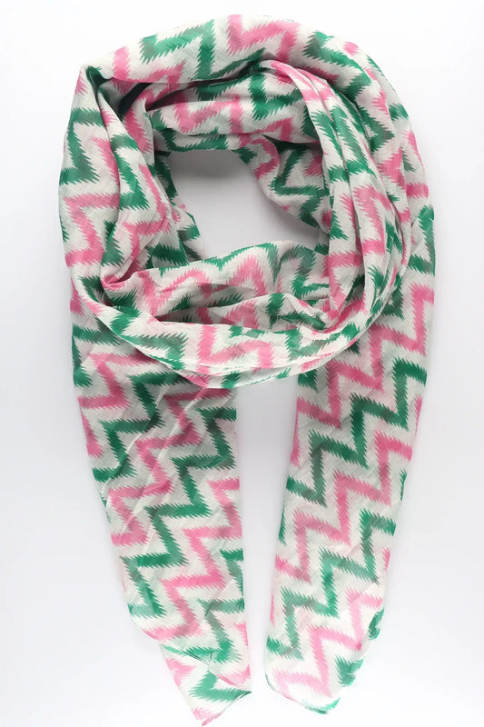 Two Tone Alternating Zig Zag Striped Cotton Scarf - Green