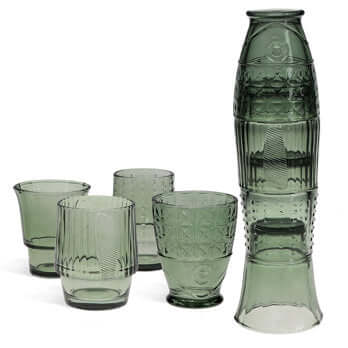 Stacking glass tumblers (set of 4) - Green fish