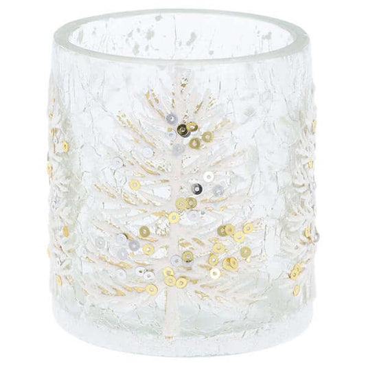 Christmas Crackle White Tree Tealight Holder