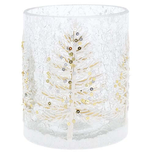 Christmas Crackle White Tree Tealight Holder Large
