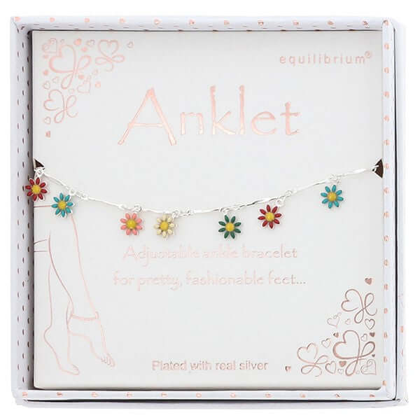 Colourful Daisies Silver Plated Anklet