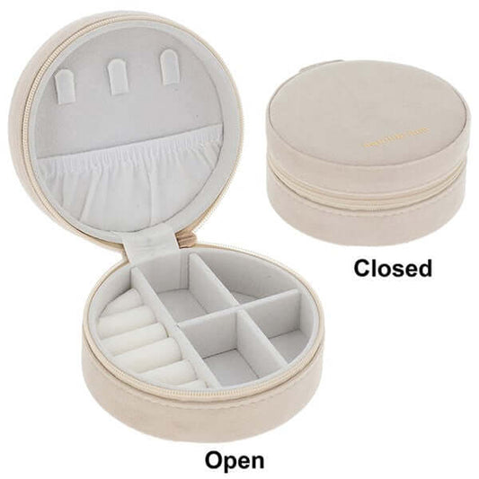 Equilibrium Round Velvet Jewellery Box Cream