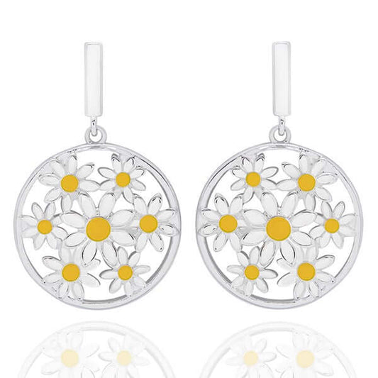 Daisy Chain Daisy Circle Silver Plated Earrings