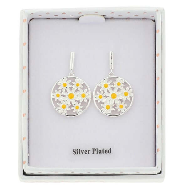 Daisy Chain Daisy Circle Silver Plated Earrings
